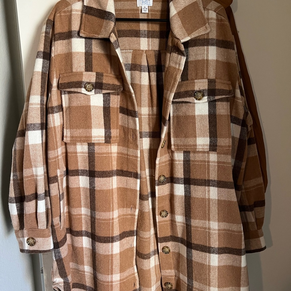 Vero Moda Tan and Cream Plaid Utility Jacket